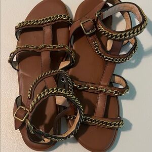 Coach Brown Sandals with Gold Chain Accents